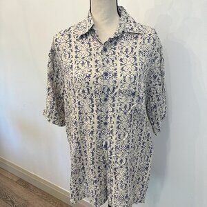 Pierre Cardin Vintage Short Sleeve  Blouse Button Front Geo SZ M
